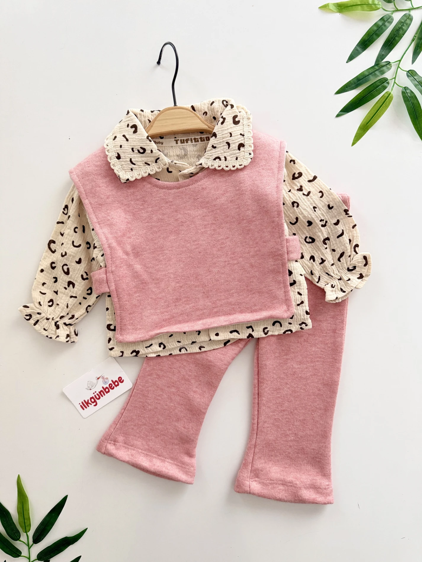 Leopar Müslin Gömlekli Süveterli Premium 3’lü Takım