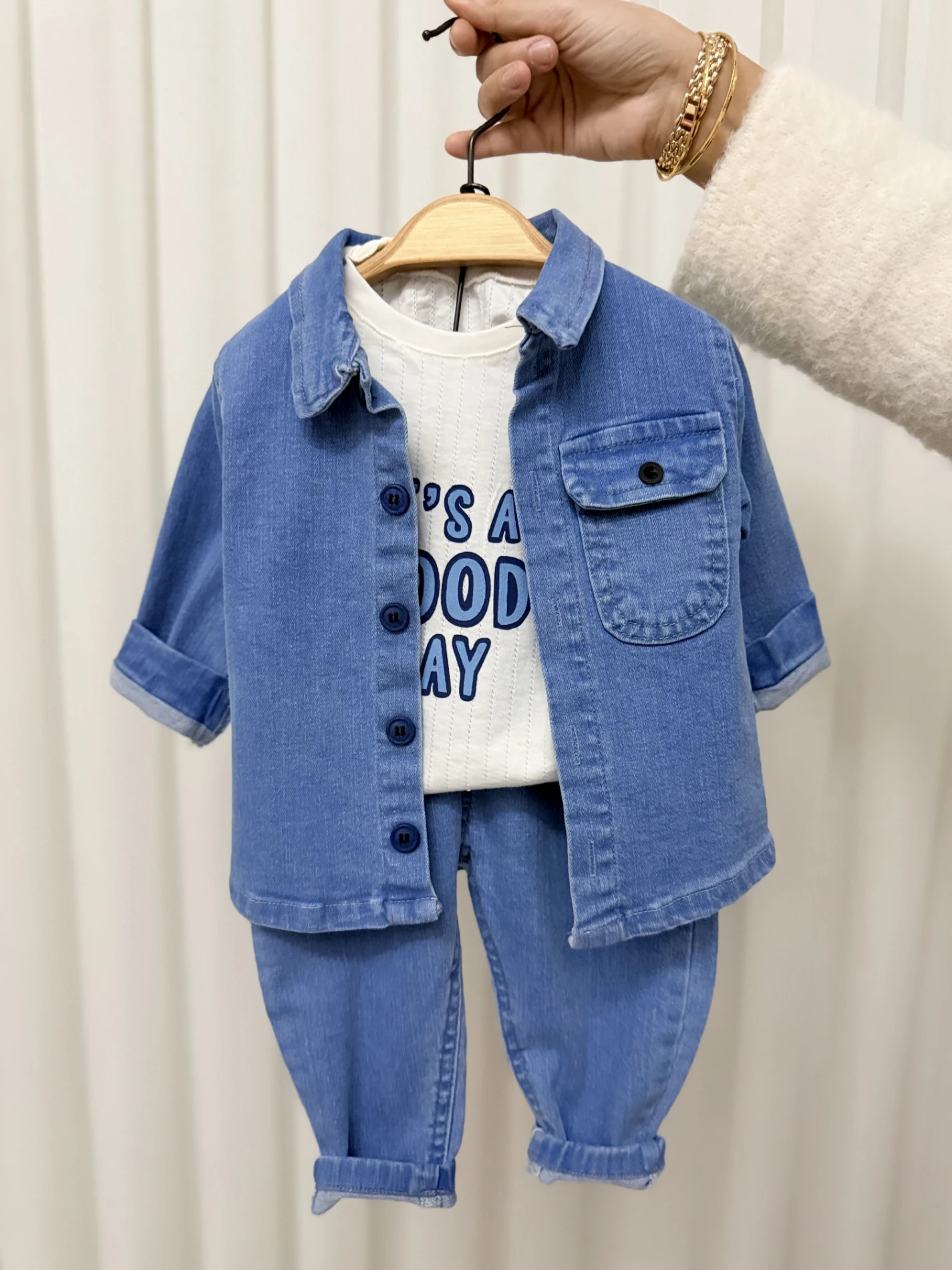 Likralı Esnek Kot Ceket Pantalon 3’lü Takım