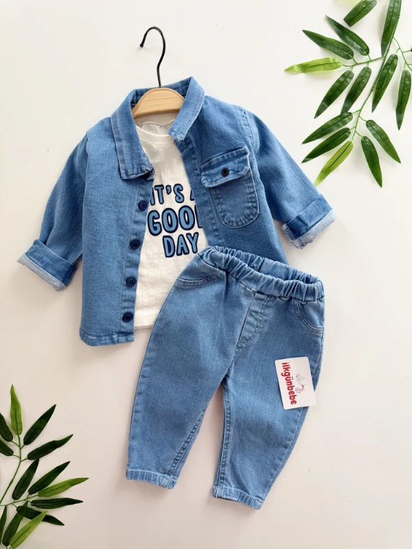 Likralı Esnek Kot Ceket Pantalon 3’lü Takım