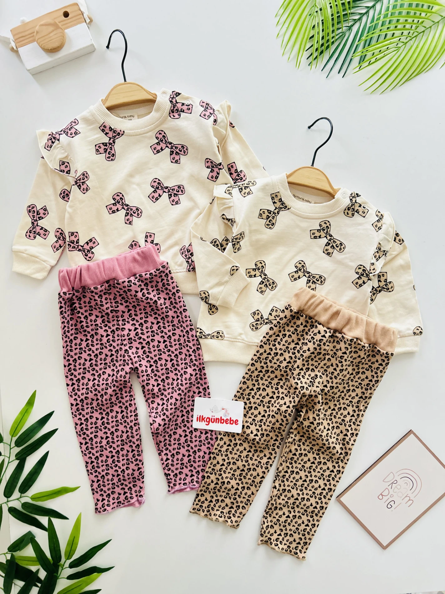 Leopar Fiyonk Desenli Esnek Pantalonlu 2’li Takım