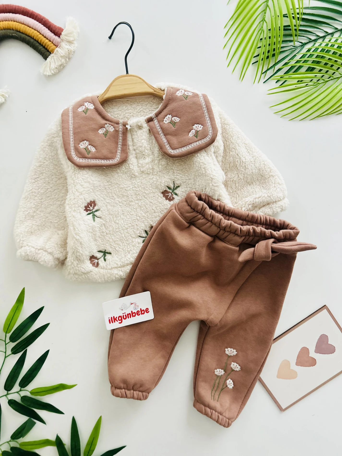 Çiçek Desenli 3 ip Şardonlu  Kışlık  2’li Takım