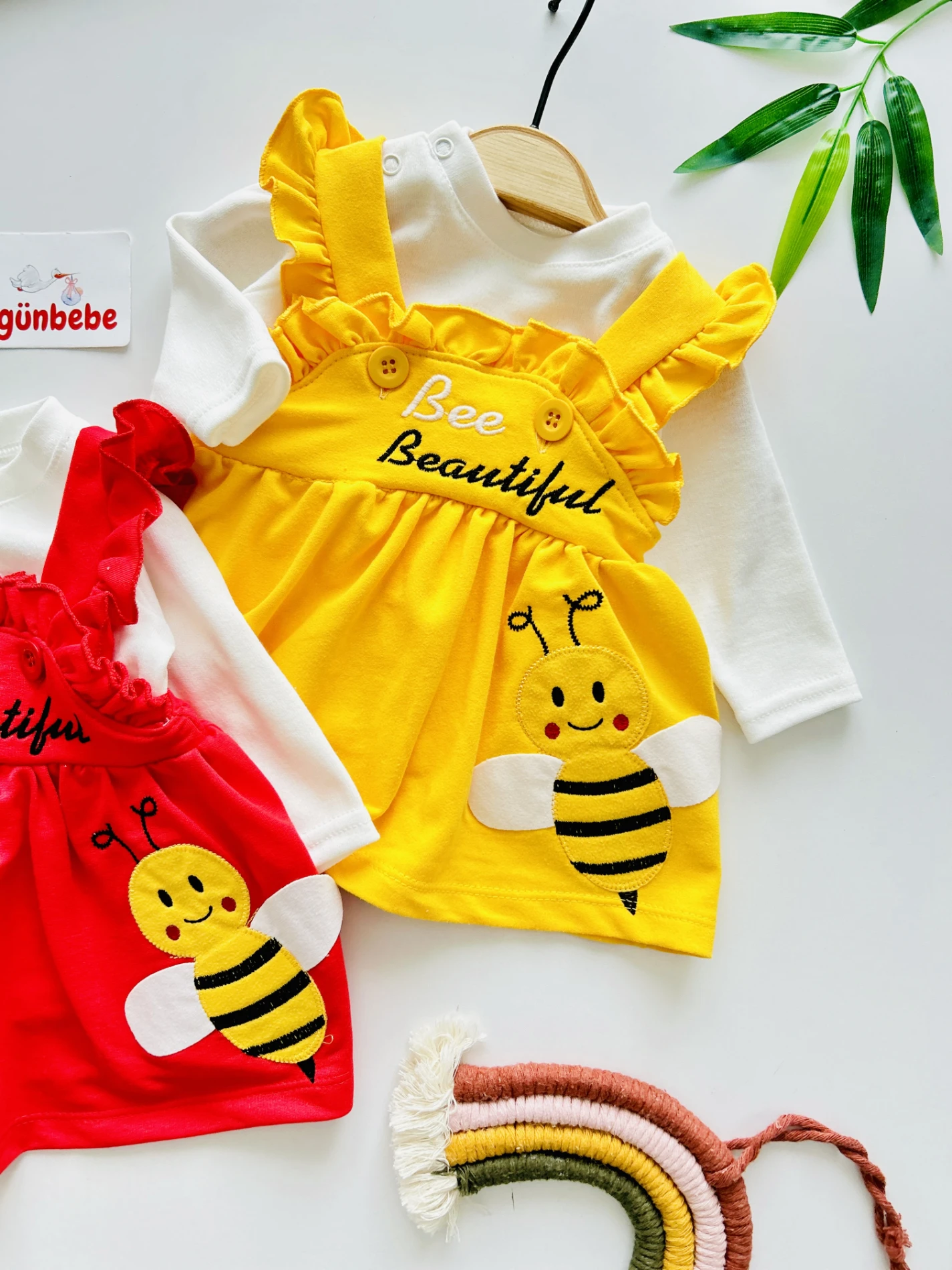 Bee Beautiful Sevimli Arı Desenli %100 Pamuk Badili Jileli Elbise Set