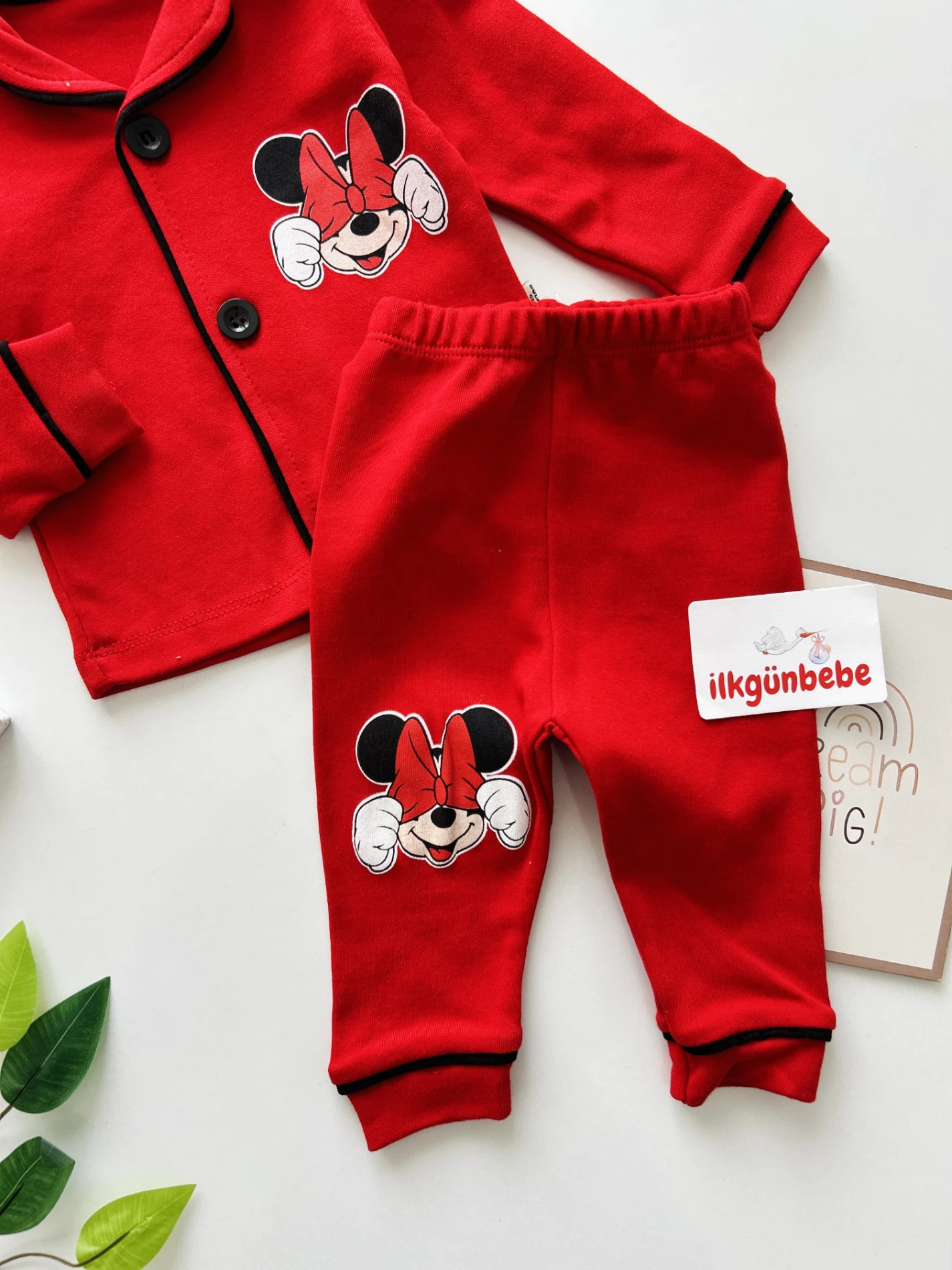 Minnie Mouse Bebe Yakalı %100 Pamuk Pijama Takımı