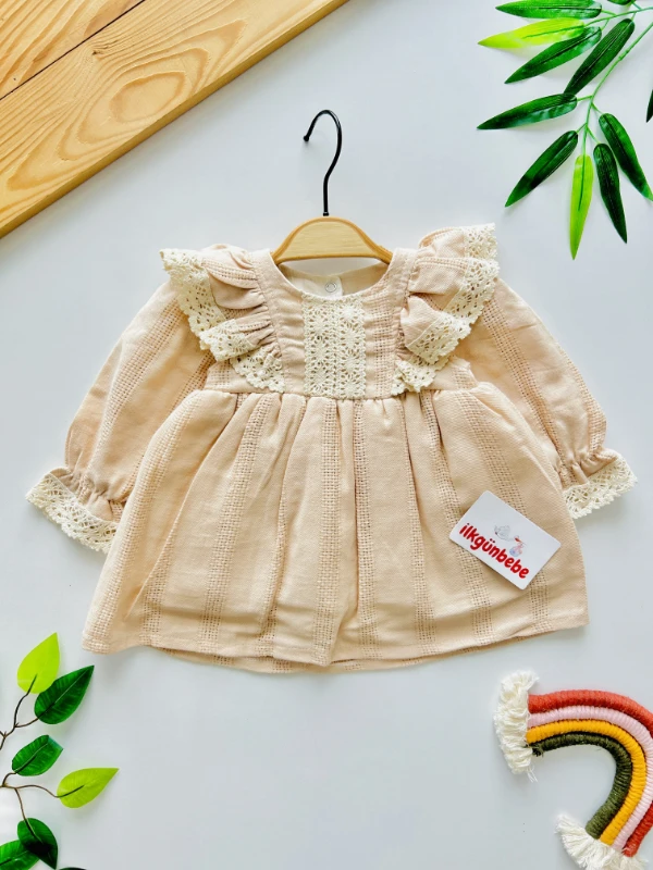 Elina Vintage Keten %100 Pamuk Tüllü Astarlı Elbise