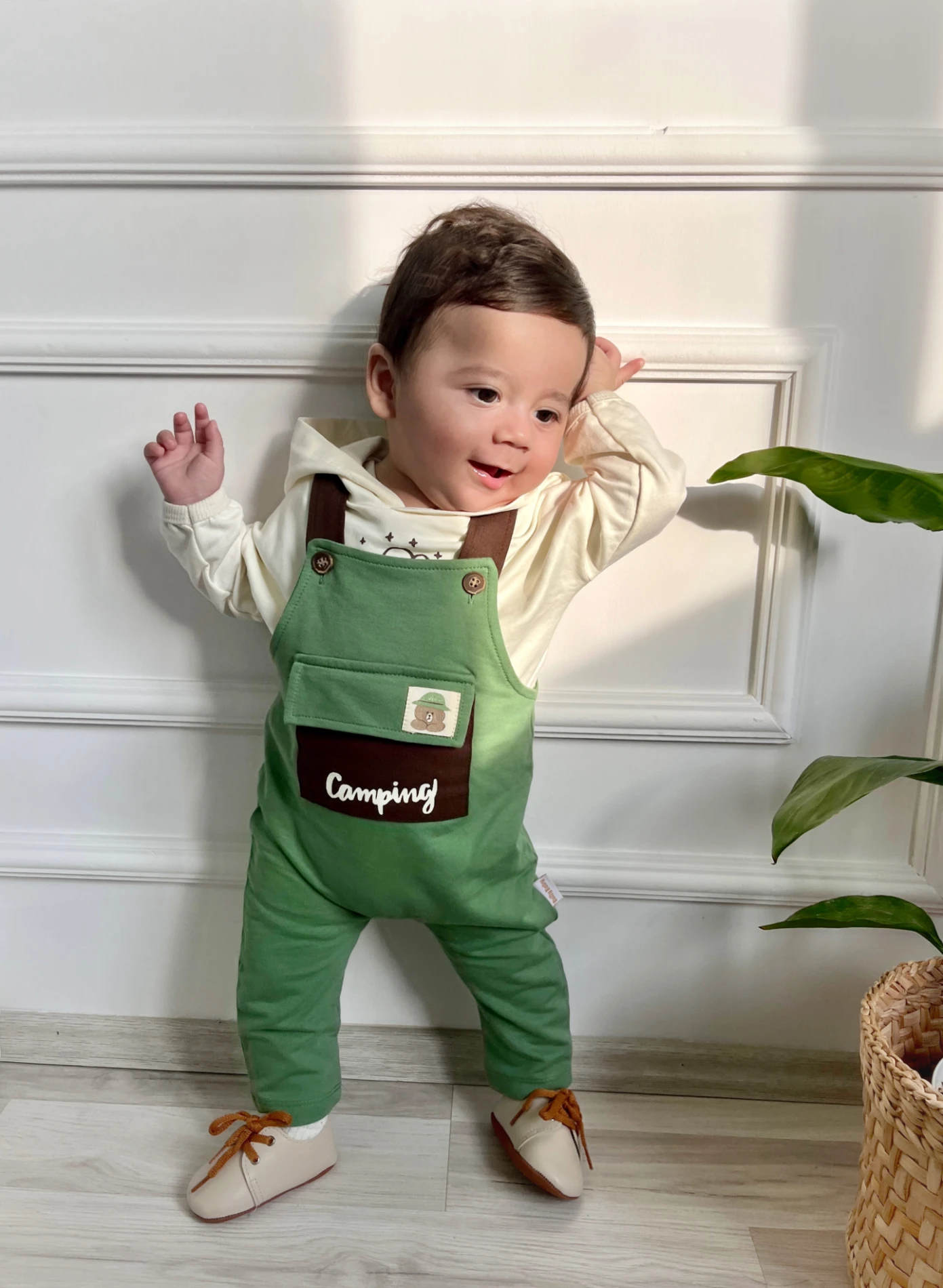 Camping Teddy Cep Detaylı Salopetli Kapüşonlu Sweatli 2’li Cool Takım