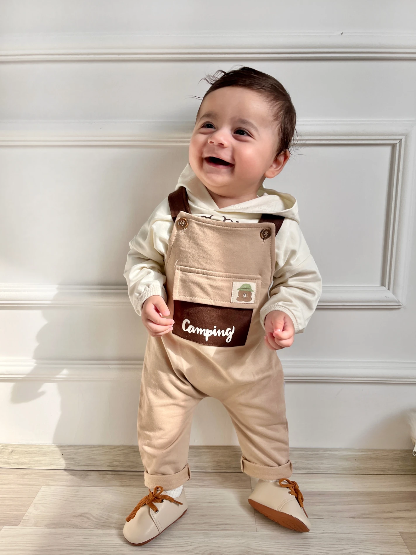 Camping Teddy Cep Detaylı Salopetli Kapüşonlu Sweatli 2’li Cool Takım