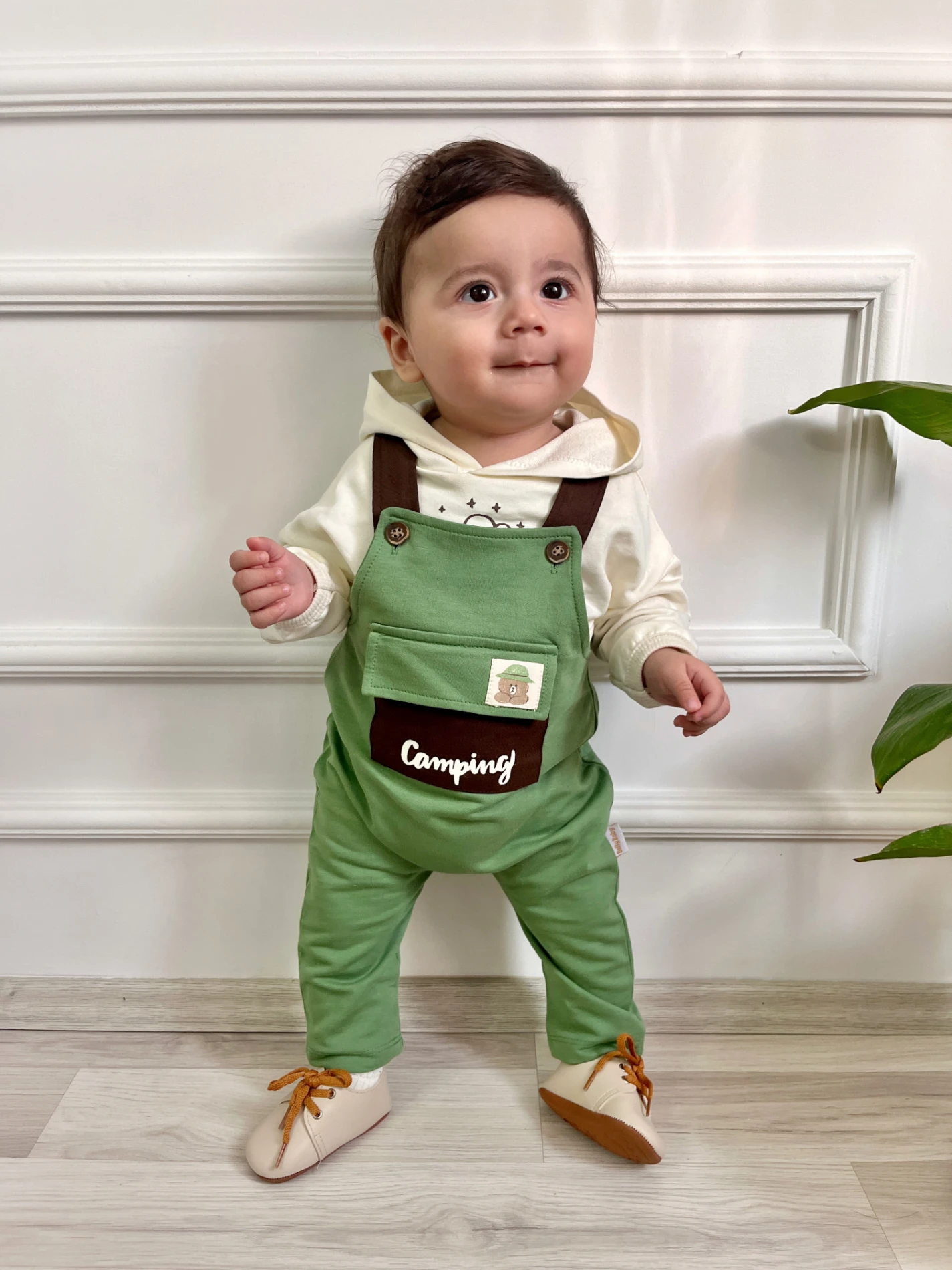 Camping Teddy Cep Detaylı Salopetli Kapüşonlu Sweatli 2’li Cool Takım