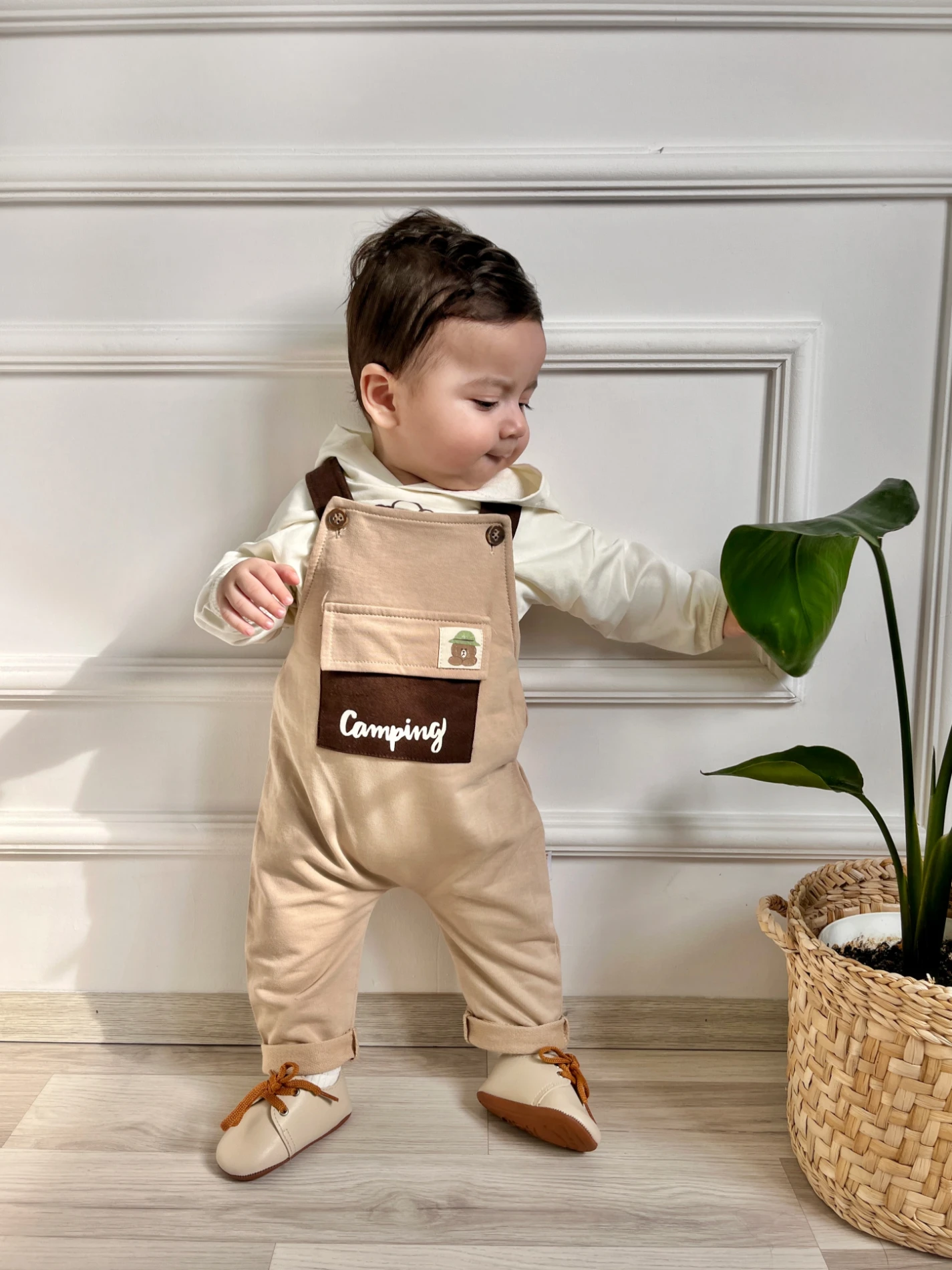 Camping Teddy Cep Detaylı Salopetli Kapüşonlu Sweatli 2’li Cool Takım