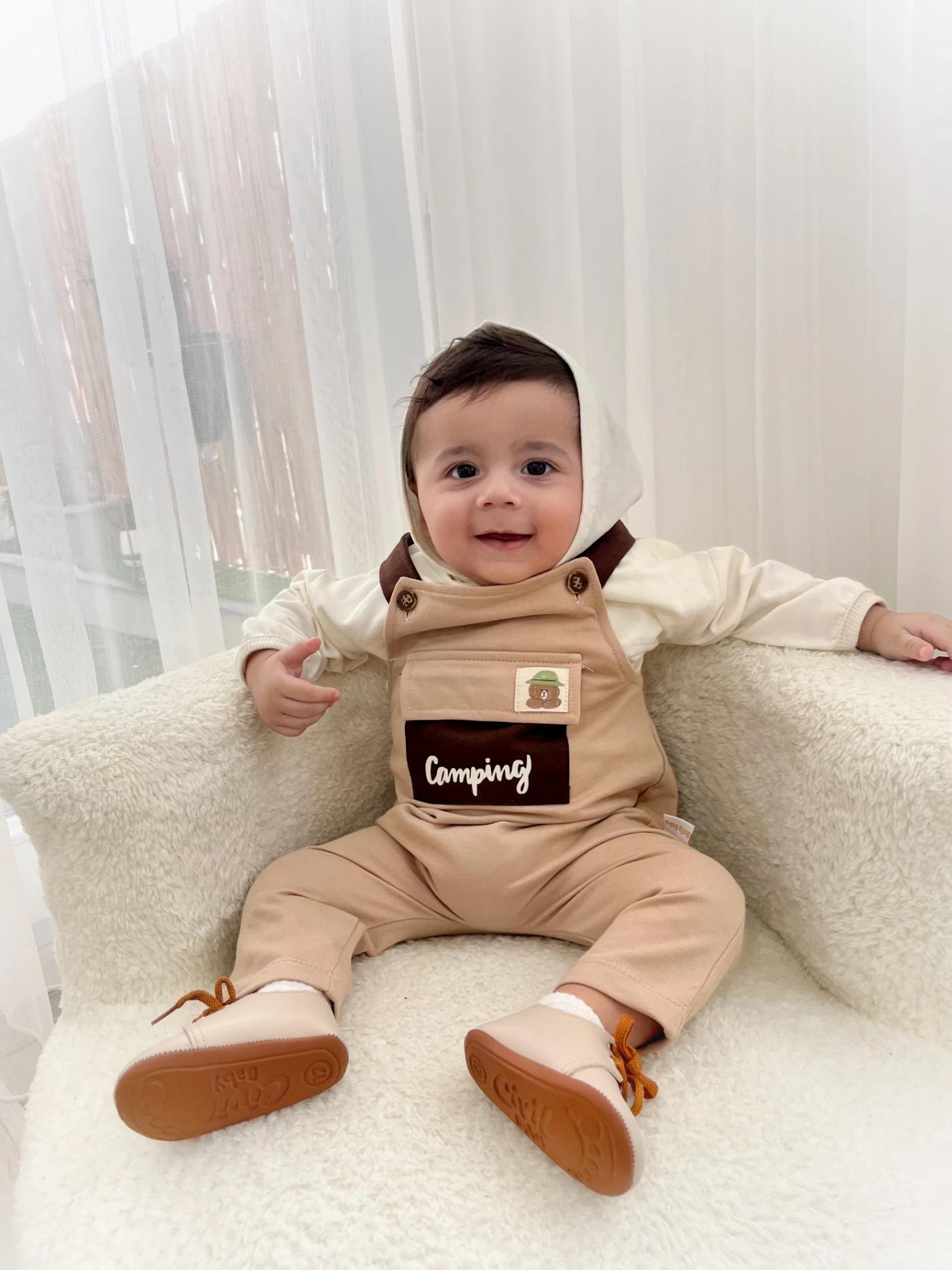 Camping Teddy Cep Detaylı Salopetli Kapüşonlu Sweatli 2’li Cool Takım