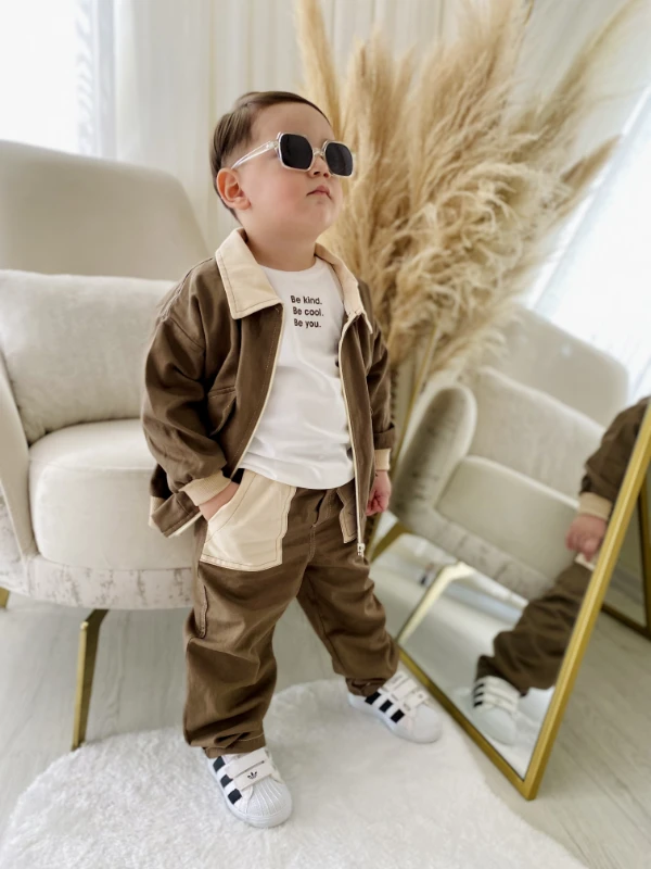 Premium Kalite Erkek Bebek Gabardin Ceketli 3'Lü Takım 