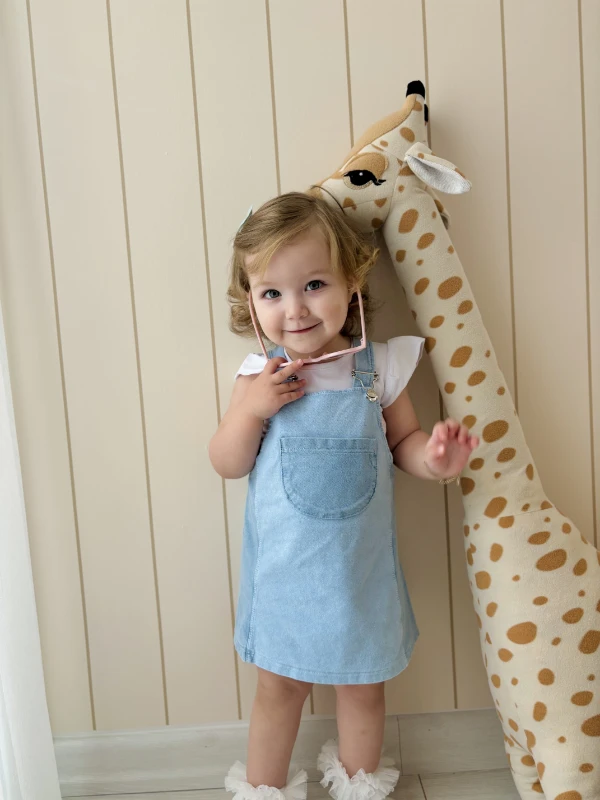 Likralı Yumuşacık Kot Jileli Fırfırlı Tişörtlü 2’li Elbise Jileli Set