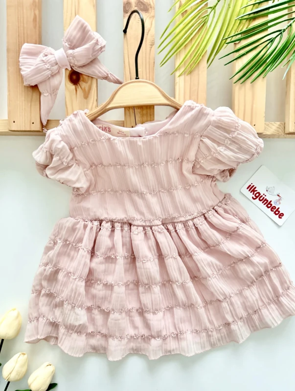 Lilly Tüllü Yazlık Premium Kumaş Müslin Saç Tokalı 2’li Elbise Set