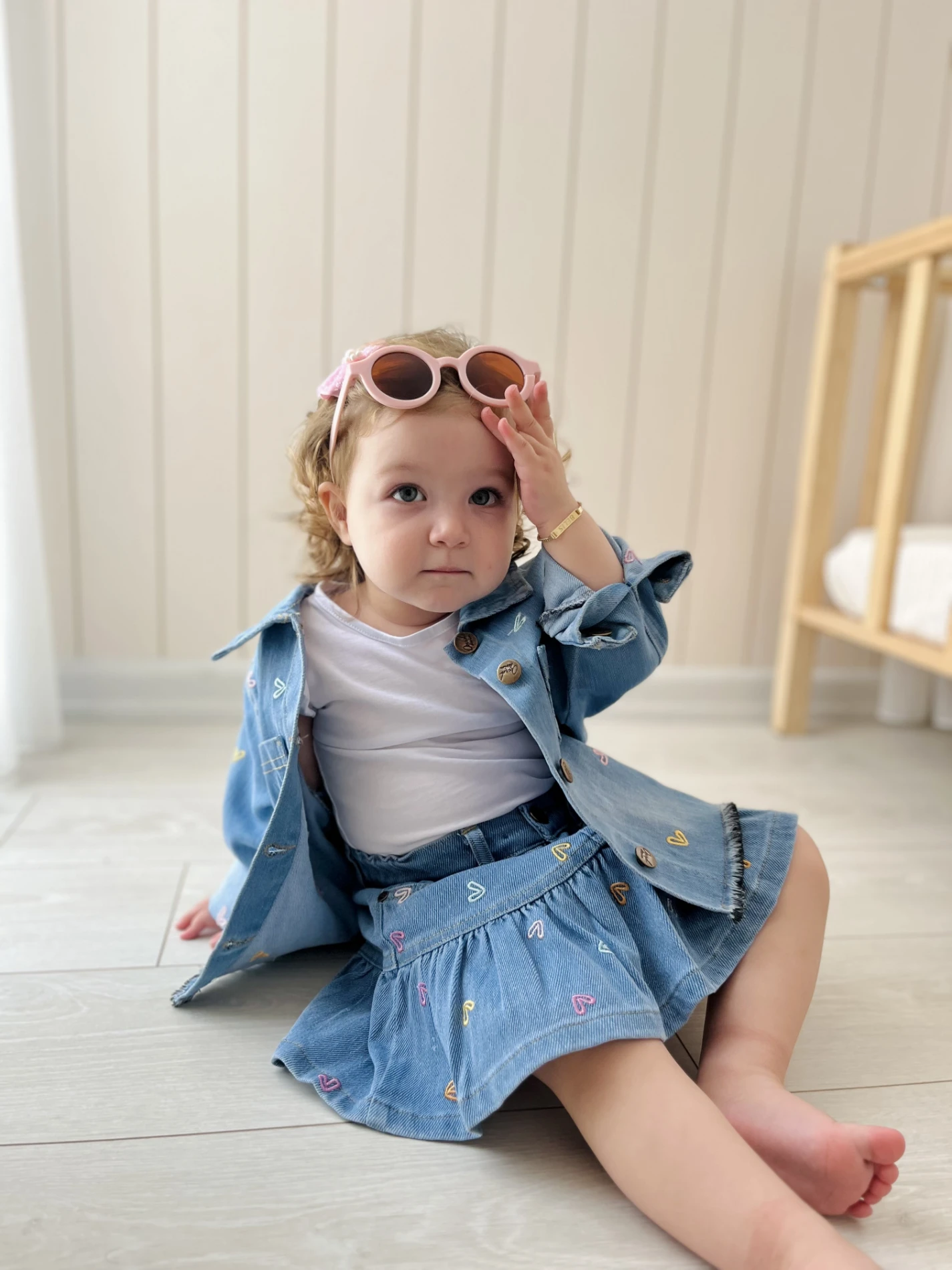 Kalp Nakışlı Kot Ceketli Fırfır Detaylı Etekli  Premium Kalite 2’li Şık Denim Takım 