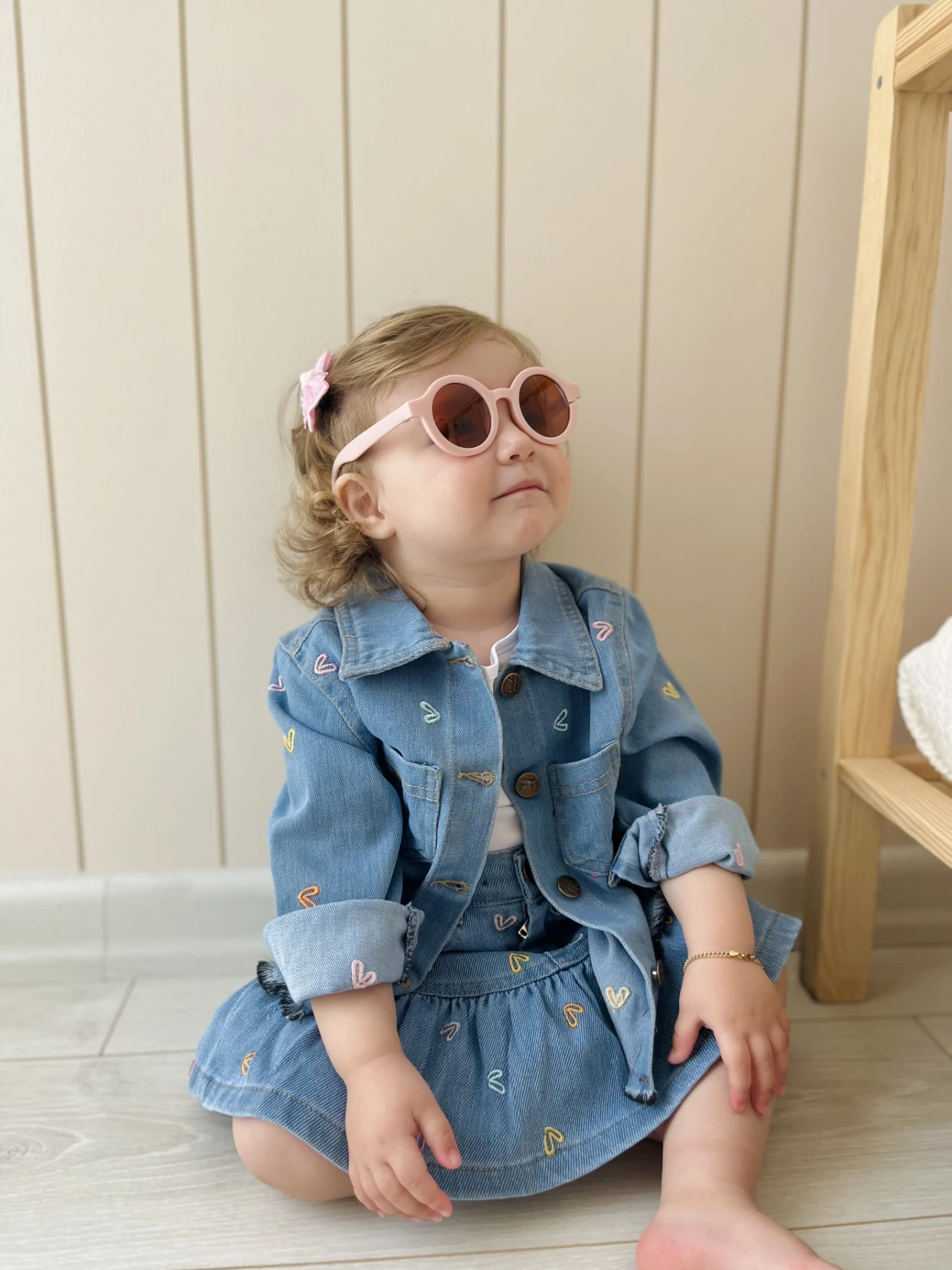 Kalp Nakışlı Kot Ceketli Fırfır Detaylı Etekli  Premium Kalite 2’li Şık Denim Takım 