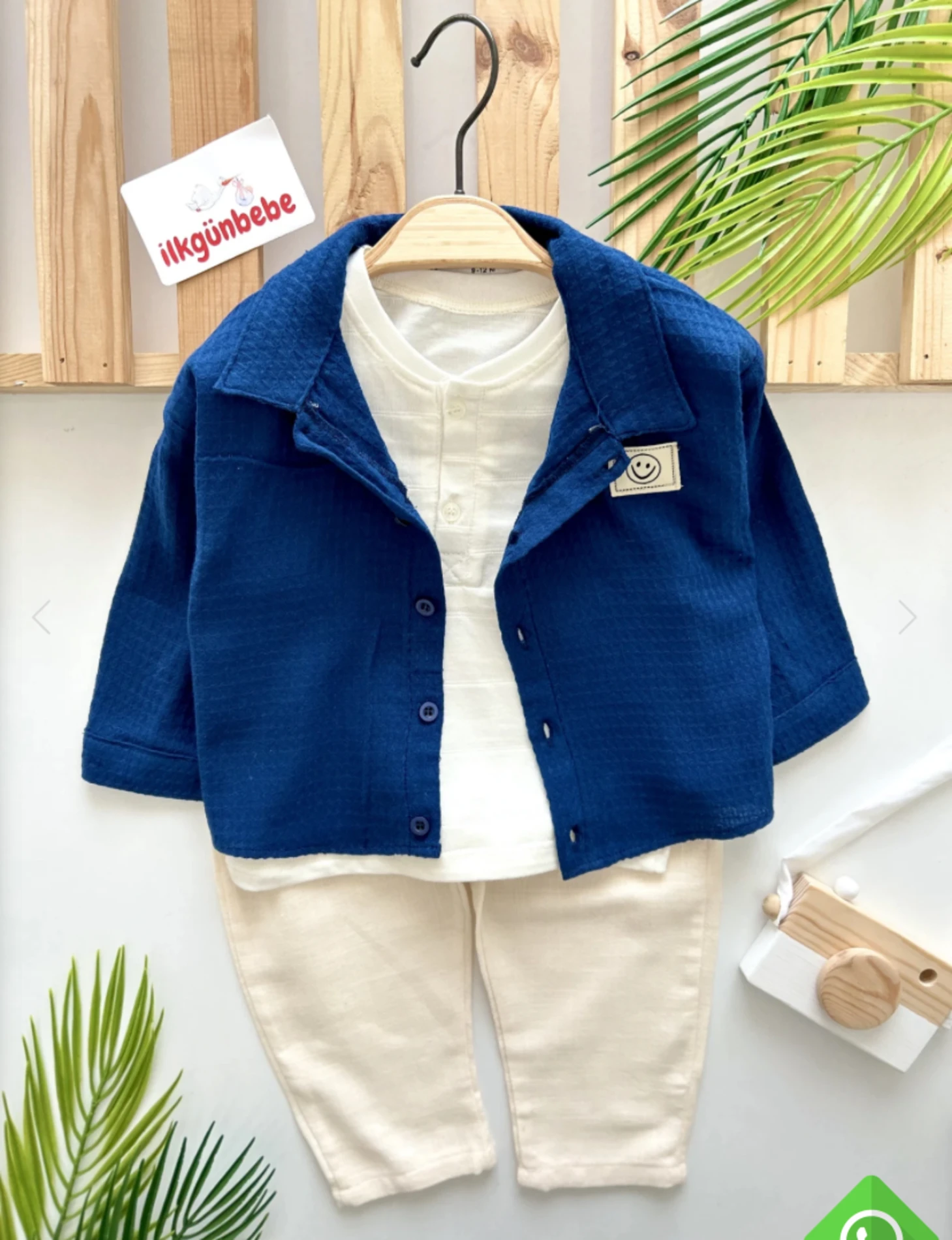 Smile Önden Düğmeli Oversize Müslin Kumaş Premium Kaliteli 3’lü Takım