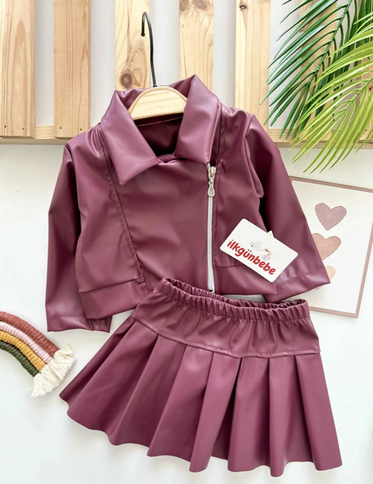 Deri Ceketli Pilise Etekli 2’li Full Deri Kombin