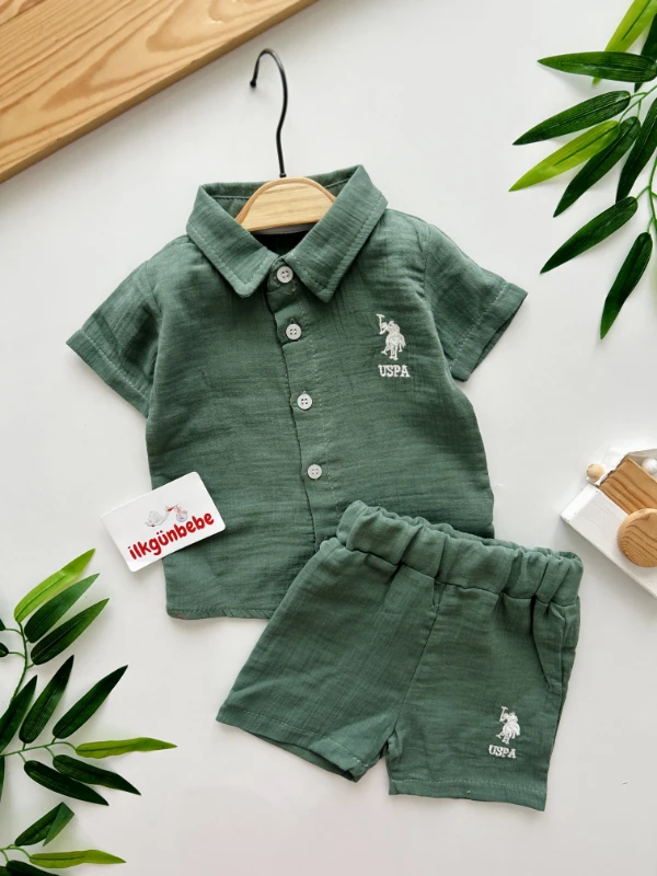 USPA Gömlekli Şortlu %100 Pamuk Müslin Kumaş 2’li Takım