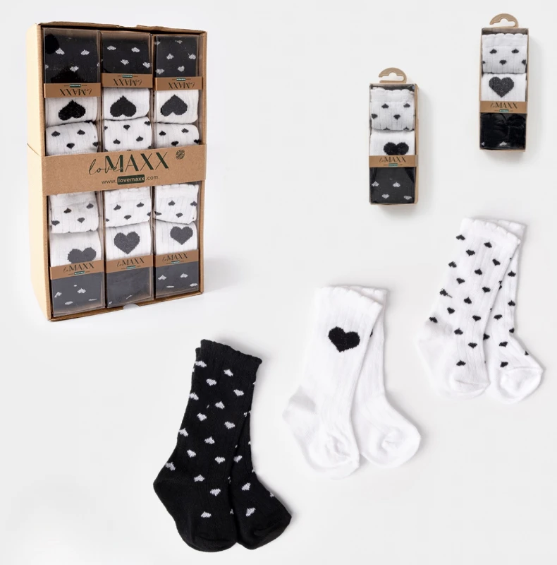 Kalp Desenli Pinterest Diz Altı 3’lü %100 Pamuk Çorap Set