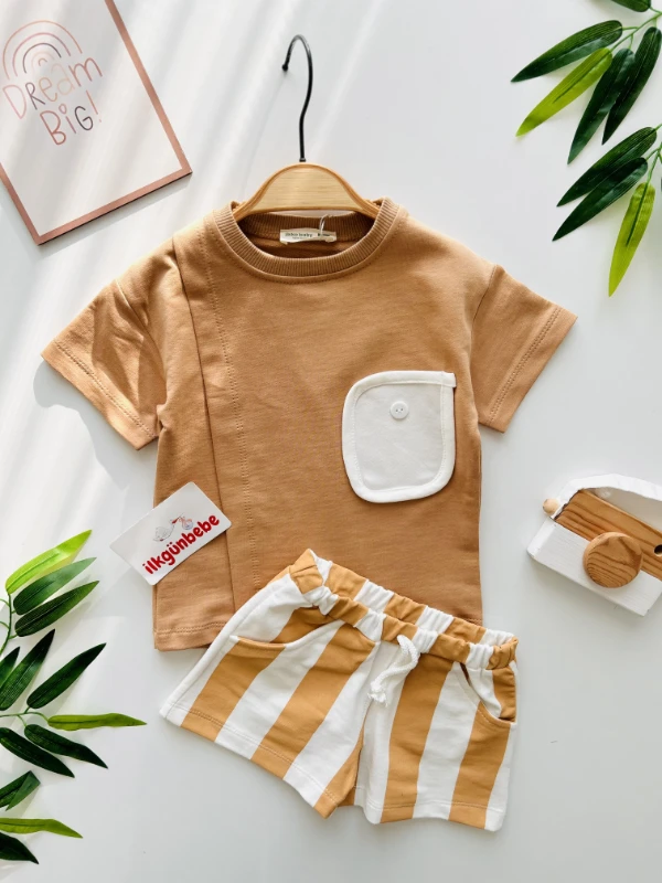 Cep Detaylı Oversize Çizgili Şortlu 2’li Cool Takım