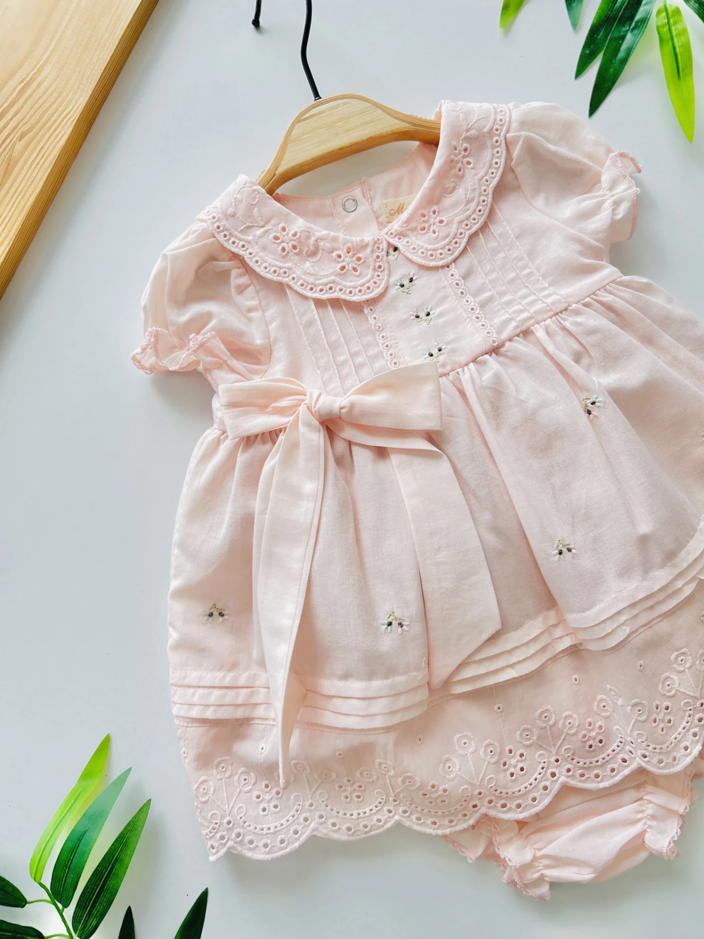 Sophie Fiyonk Detaylı Dantel Yakalı Çiçek İşlemeli Premium Kalite 2 Parça Külotlu Elbise Set