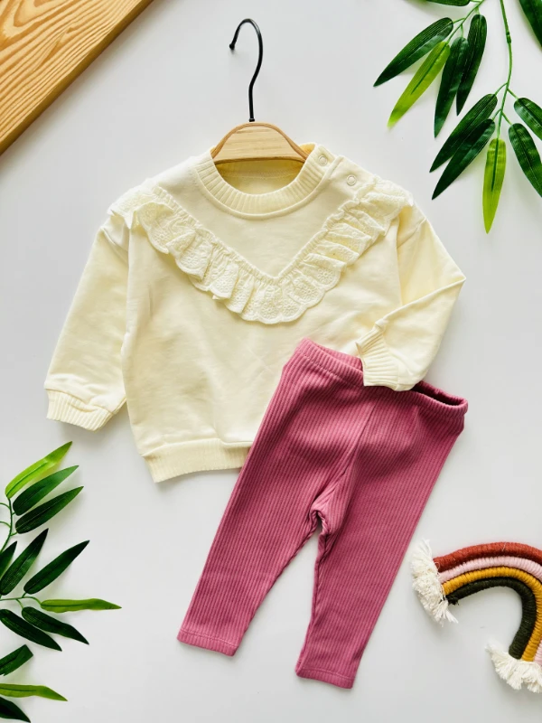 Güpür Yaka Sweatli Taytlı 2’li Cool Takım