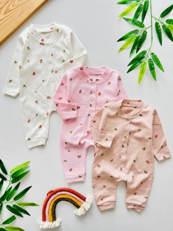 Minik Zarif Çiçek Desenli %100 Pamuk Tulum