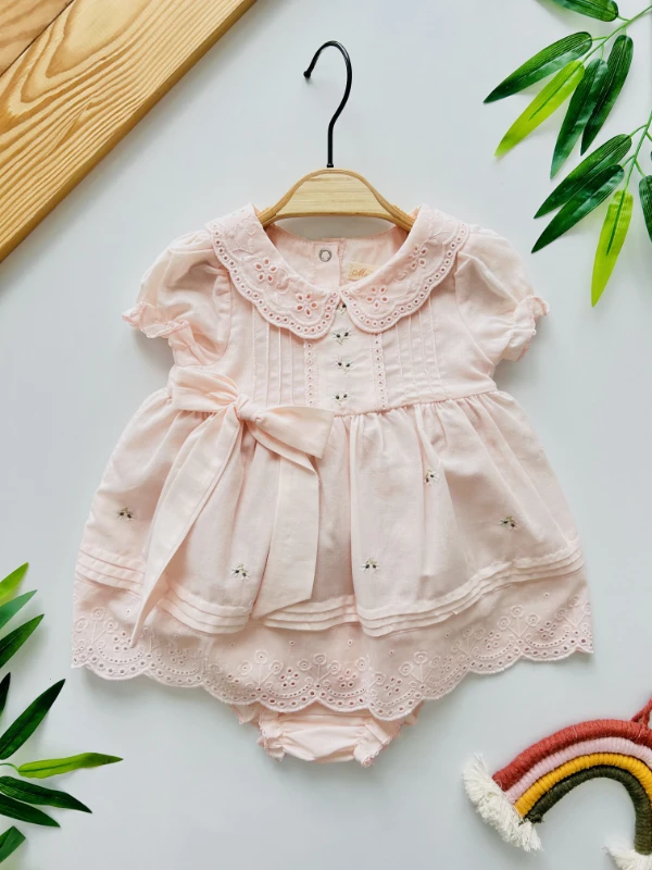 Sophie Fiyonk Detaylı Dantel Yakalı Çiçek İşlemeli Premium Kalite 2 Parça Külotlu Elbise Set