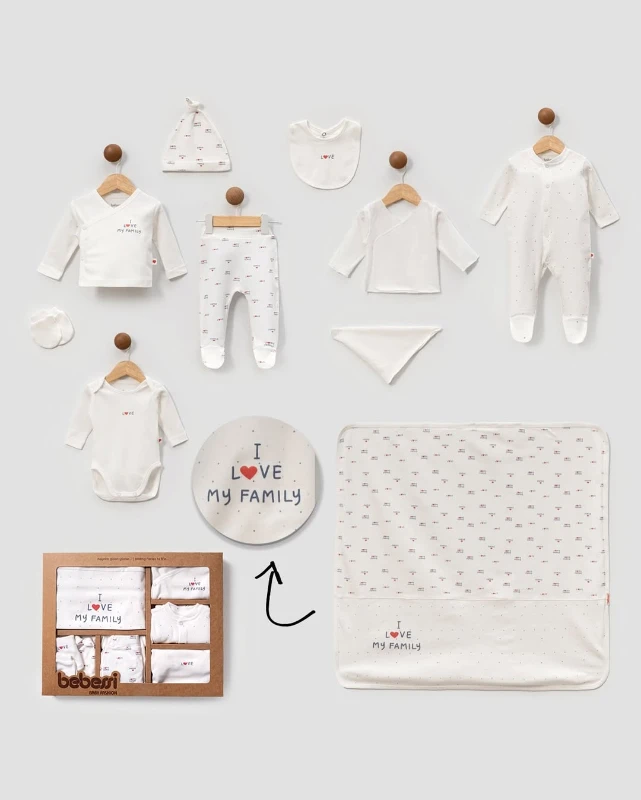 I Love My Family %100 Pamuk 10 Parça Unisex Yenidoğan Set