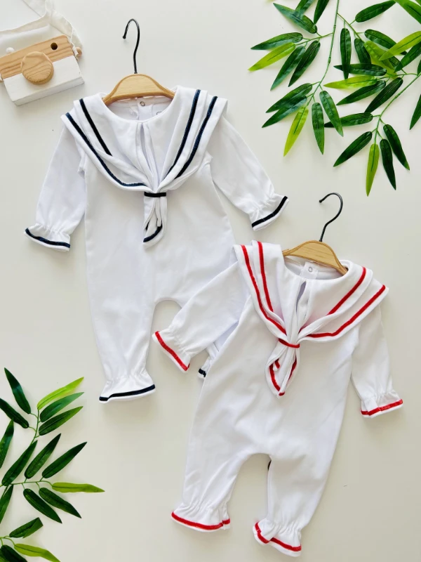 Denizci Pamuklu Yaka Detaylı Erkek Bebek Premium Tulum   