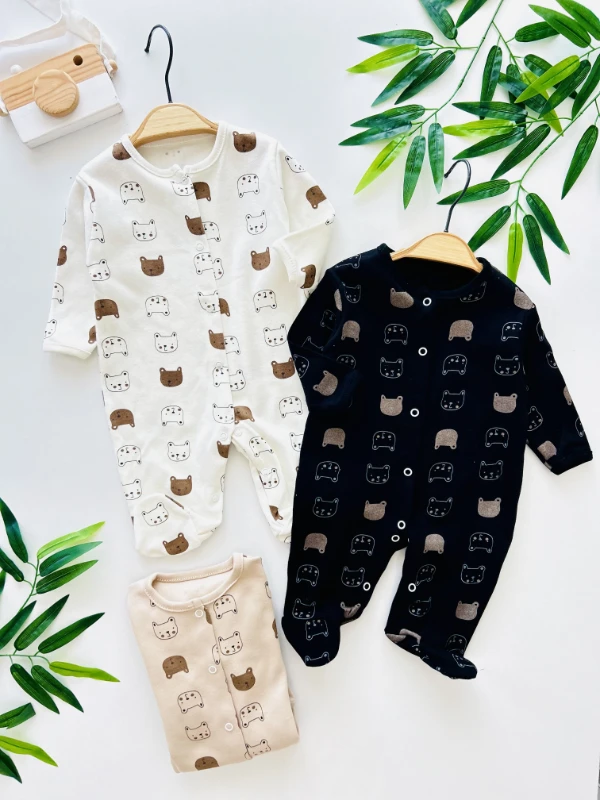 Sevimli Hayvan Figürlü 3 Parça %100 Pamuk Tulum Set