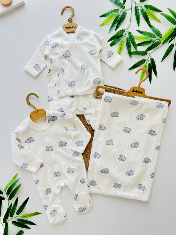 Fil  Desenli 10 Parça Yenidoğan %100 Pamuk Yumuşacık Set