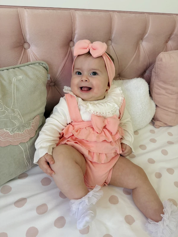 Fiyonk Detaylı Fırfırlı Romper %100 Pamuk Bandanalı Takım