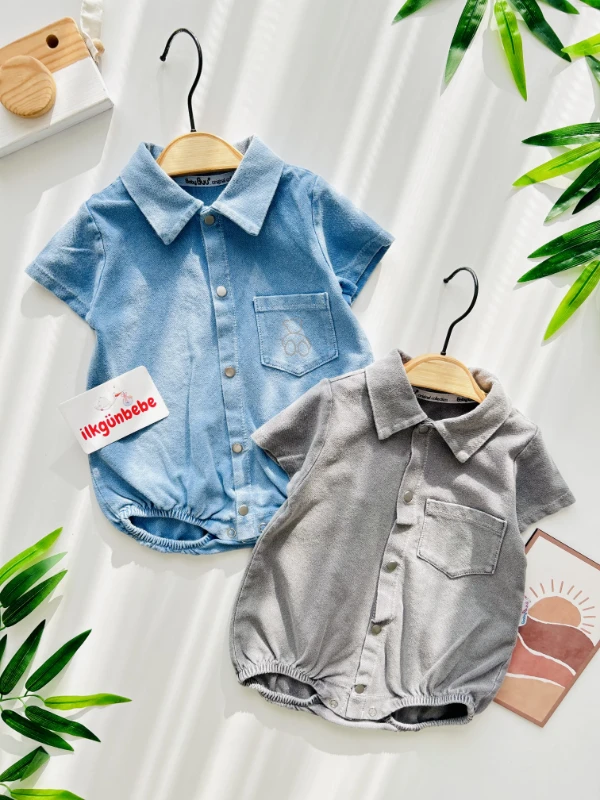 Polo Yaka Yumuşacık Kot Kumaş Yazlık Tulum