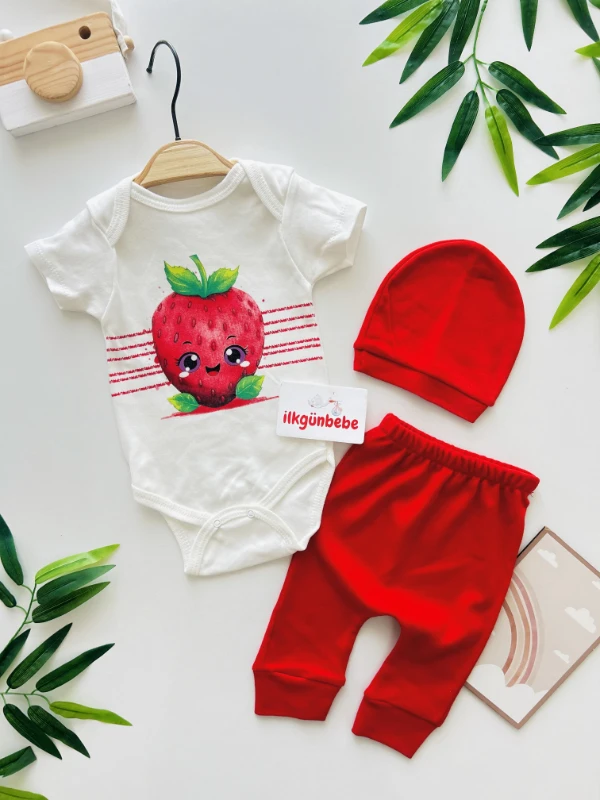 Sevimli Meyveler Çilek  3’lü Yazlık Takım