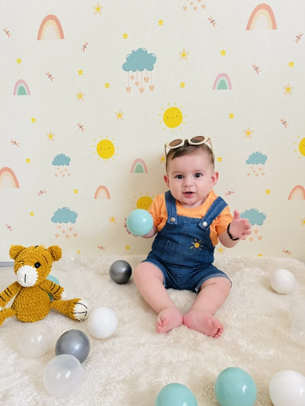 Güneş Temalı Denim Kot Salopetli %100 Pamuk Tişörtlü 2’li Takım