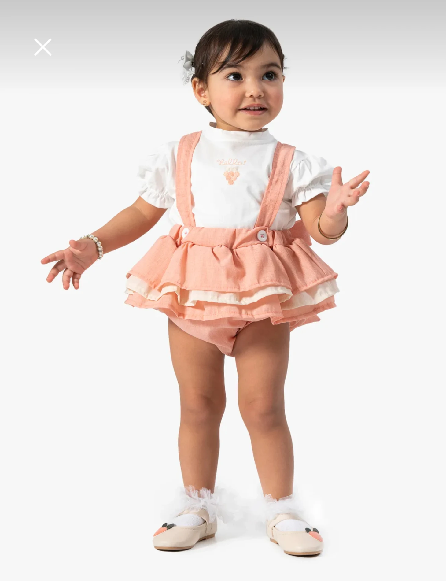 Isabella Hello Love Kol Fırfır Detaylı Müslin Romperli Arkası Fiyonklu Elbise Set