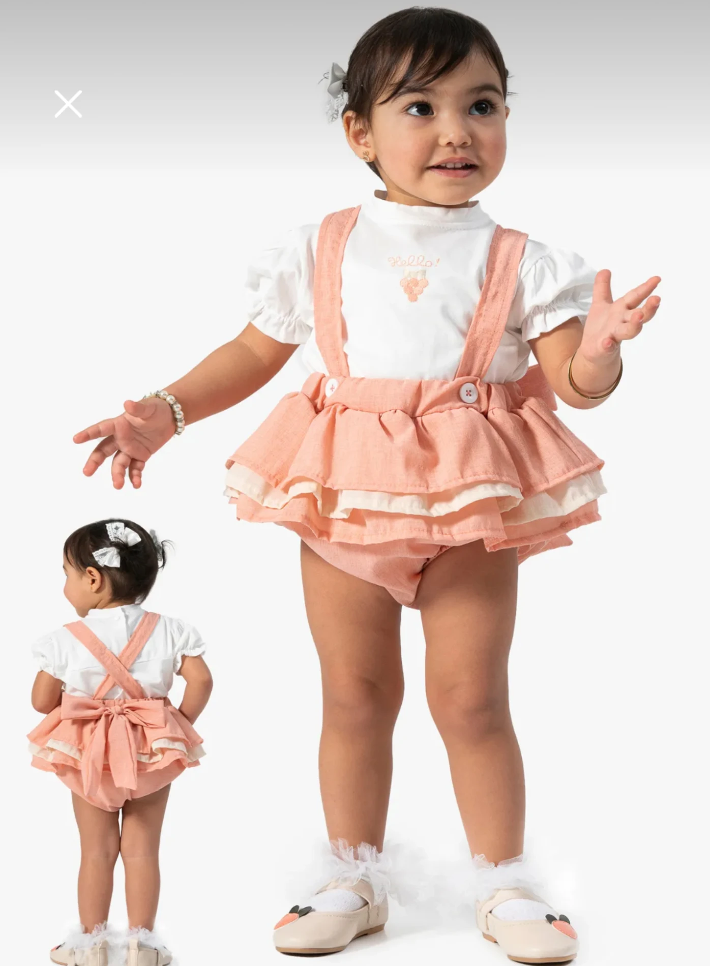 Isabella Hello Love Kol Fırfır Detaylı Müslin Romperli Arkası Fiyonklu Elbise Set