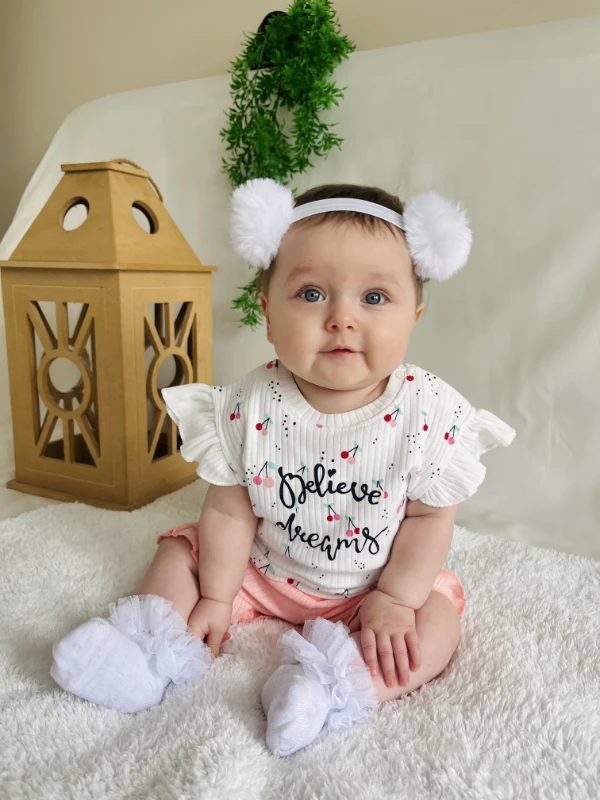 Kiraz  Desenli Fırfır Detaylı 2’li Takım