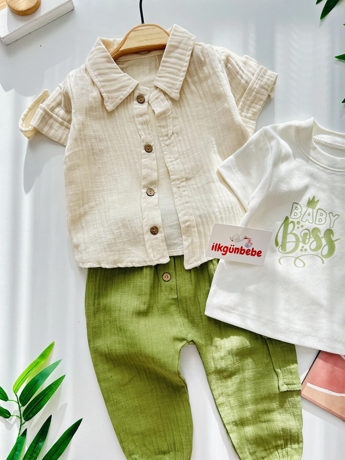 Baby Boss Müslin Kumaş Gömlekli Tişörtlü 3’lü Takım
