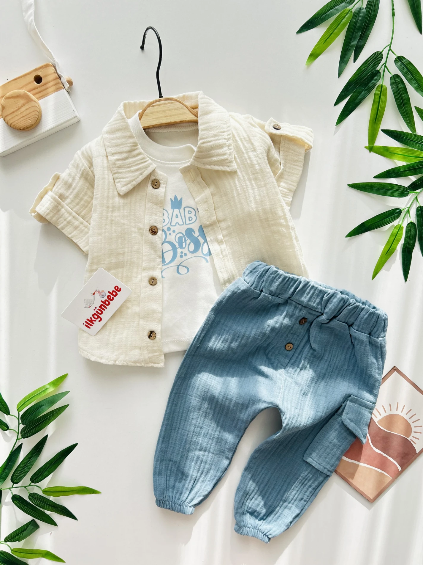 Baby Boss Müslin Kumaş Gömlekli Tişörtlü 3’lü Takım