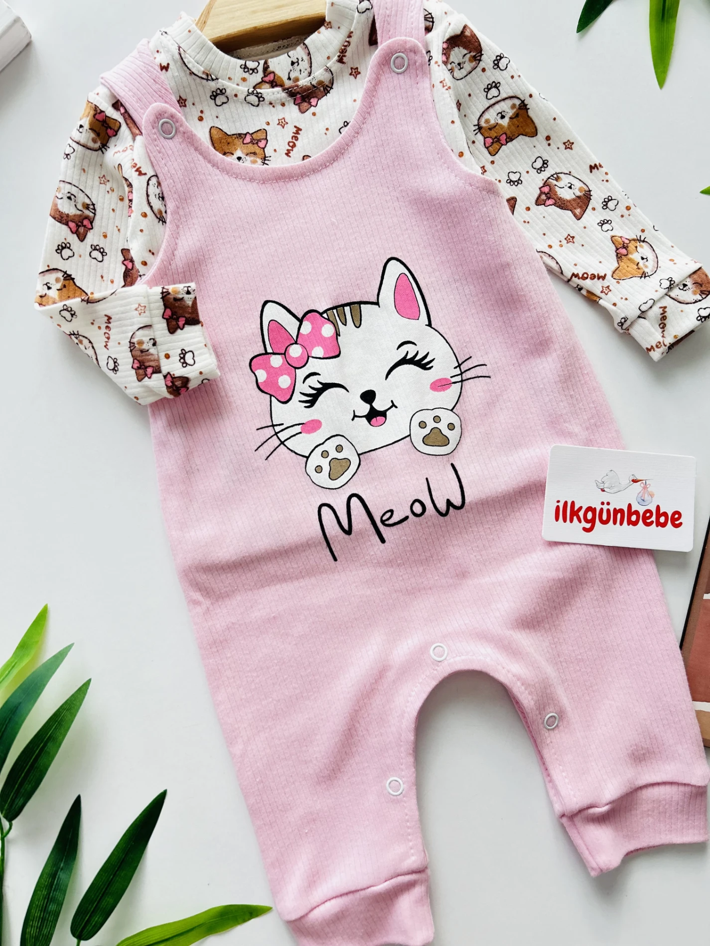 Meov %100 Pamuk Zıbınlı Bodyli Salopet 2’li Takım