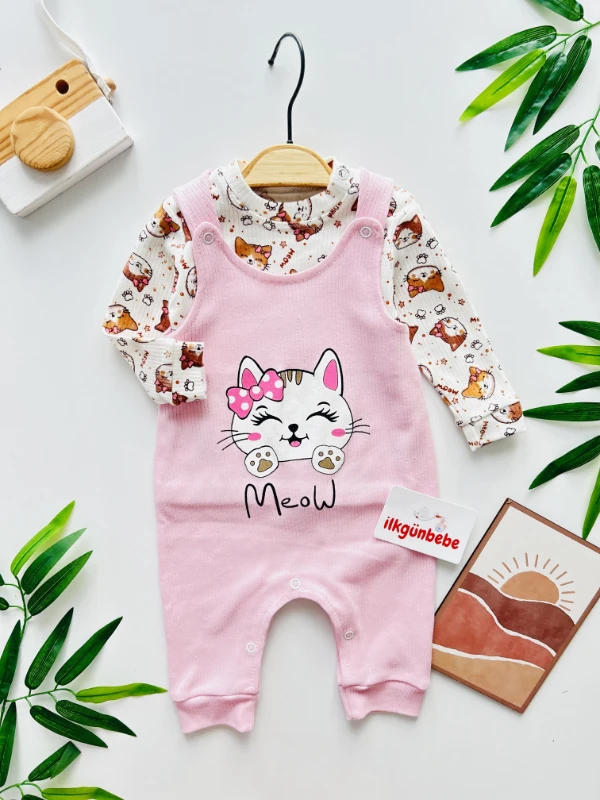 Meov %100 Pamuk Zıbınlı Bodyli Salopet 2’li Takım