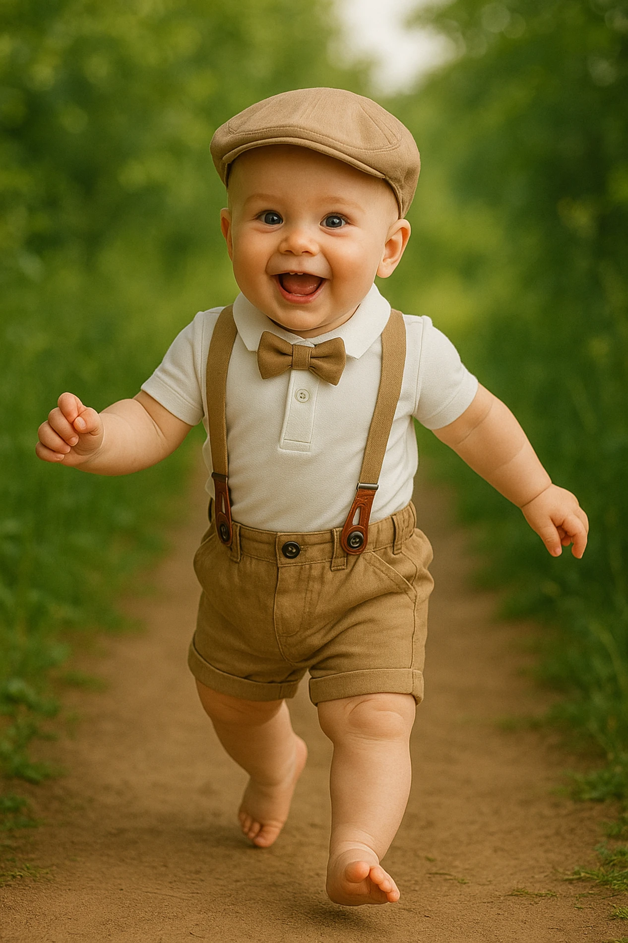 Askı Kemerli Şapkalı Papyonlu Likralı Şort Polo Yaka Badi 5li Yazlık Erkek Bebek Takım