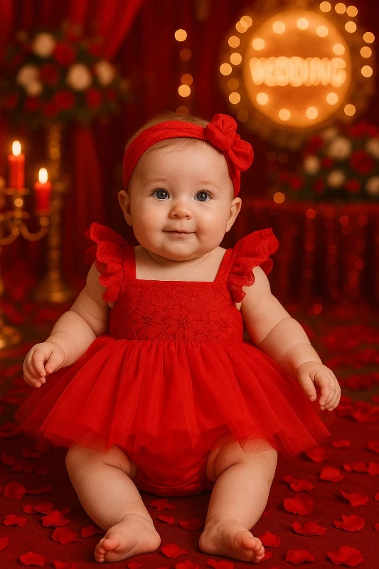 Nomi Özel Gün Dantel Detaylı Tüllü Romper Bandana Set