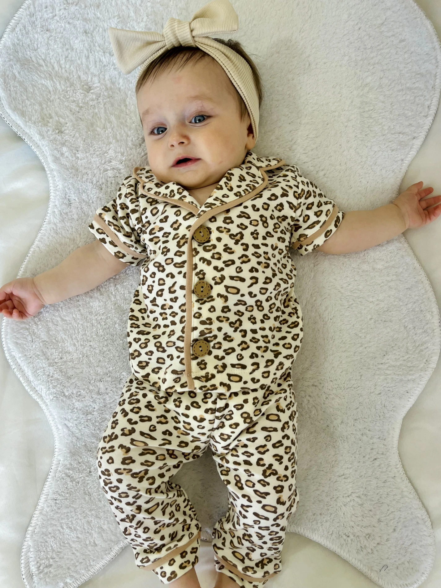 Leopar  Desenli Bebe Yakalı %100 Pamuk 2’li Takım
