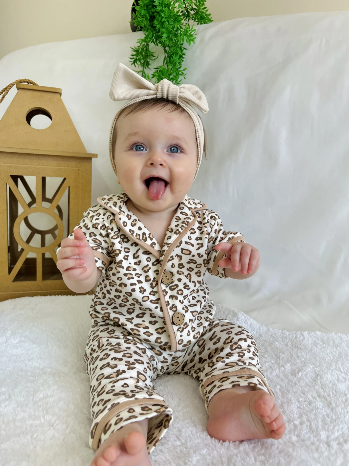 Leopar  Desenli Bebe Yakalı %100 Pamuk 2’li Takım