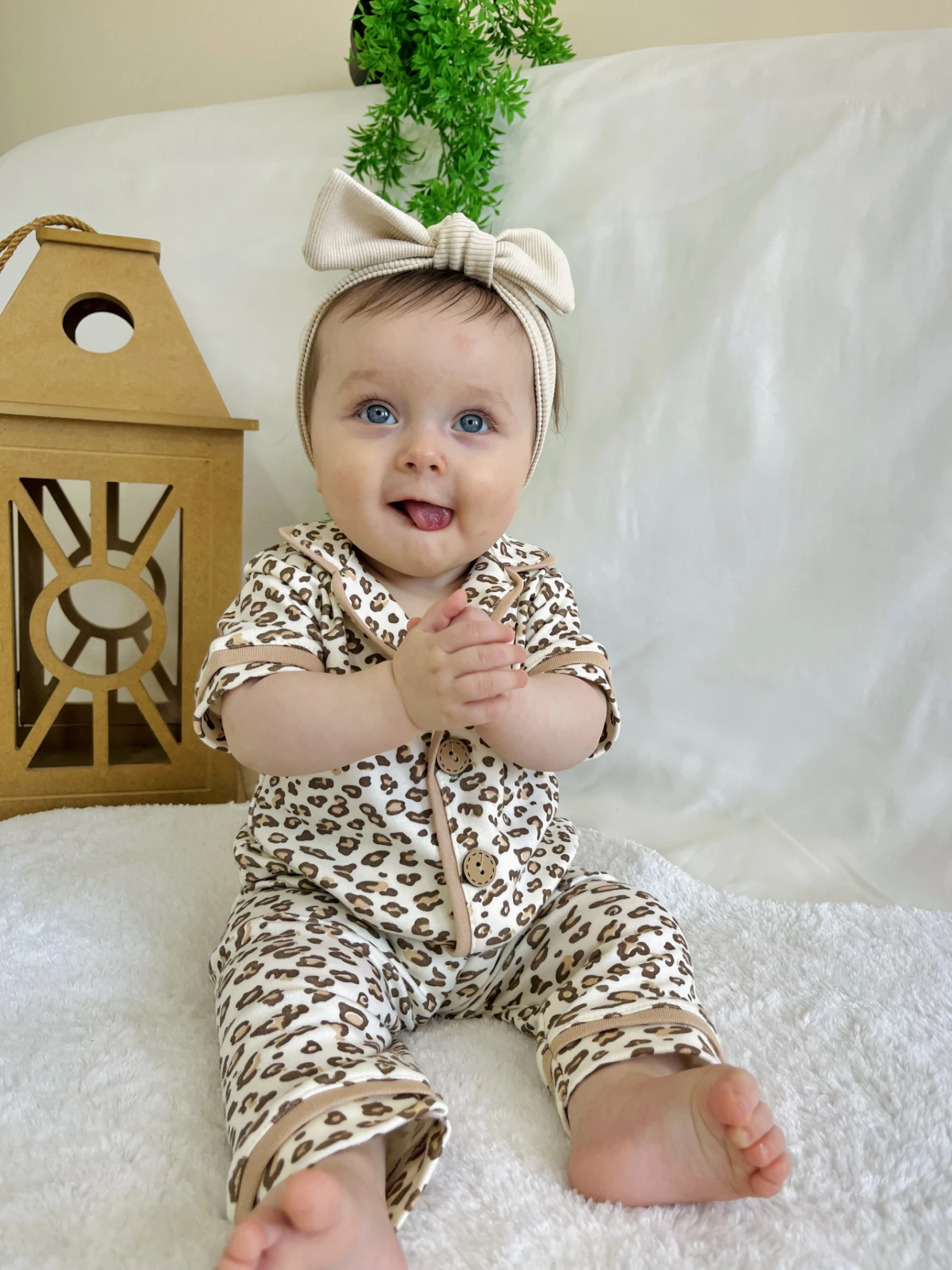 Leopar  Desenli Bebe Yakalı %100 Pamuk 2’li Takım