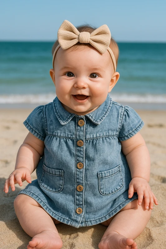  Likralı Kot Kumaş Ahşap Düğmeli Elbise 