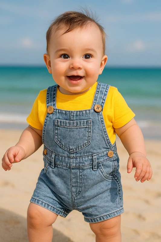 Likralı Yumuşacık Kot Salopetli Tişörtlü 2’li Takım