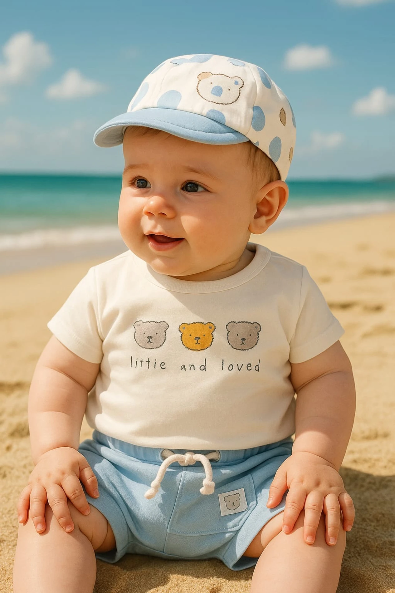 Little And Loves Teddy Kasketli 3’lü Şortlu Takım